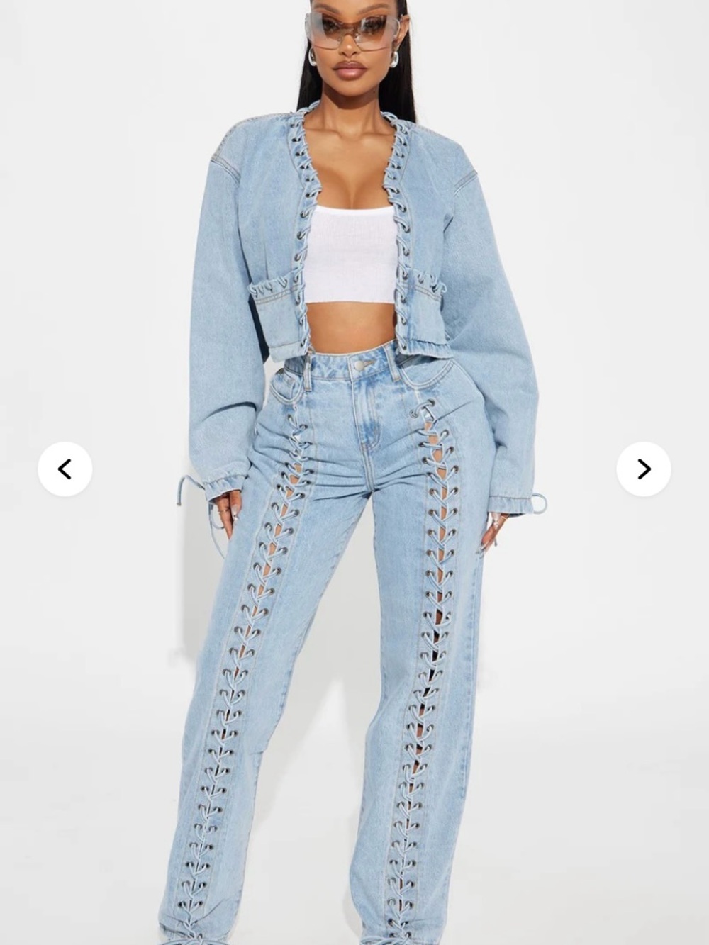 NWT women’s Light Blue Lace-Up denim jacket large & High-Rise Jeans size 11